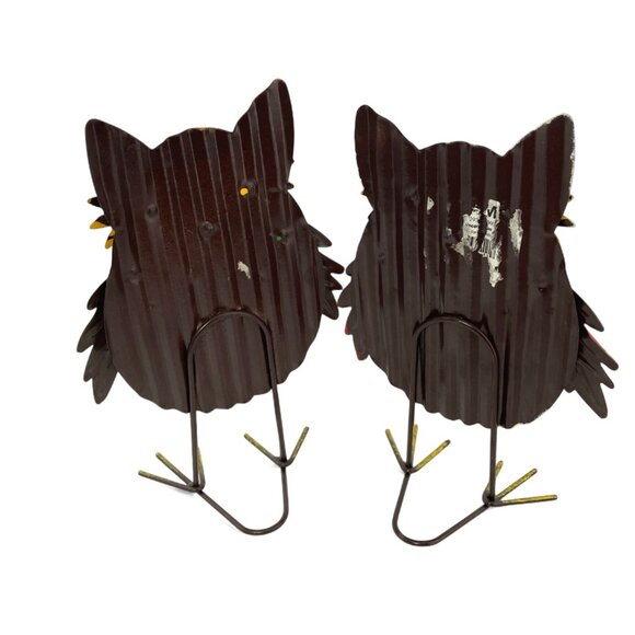 2 Metal Owl Standing Figurines Colorful Fall Leaves Straw Sunflowers Cheerful - Picture 3 of 5